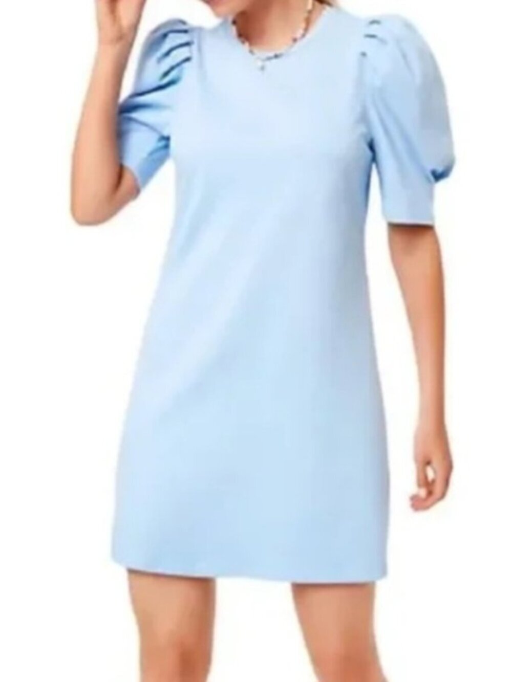 Pomander Place Stella Dress Puff Sleeve Cotton Light Blue Shirt Dress size small